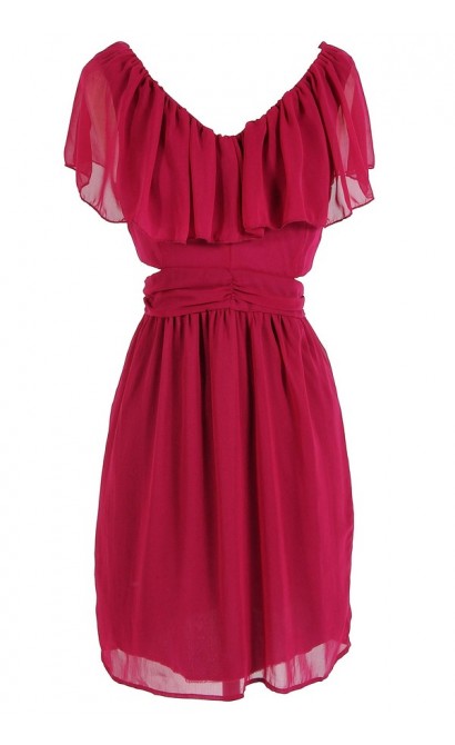 Slit Side Ruffle Dress in Magenta